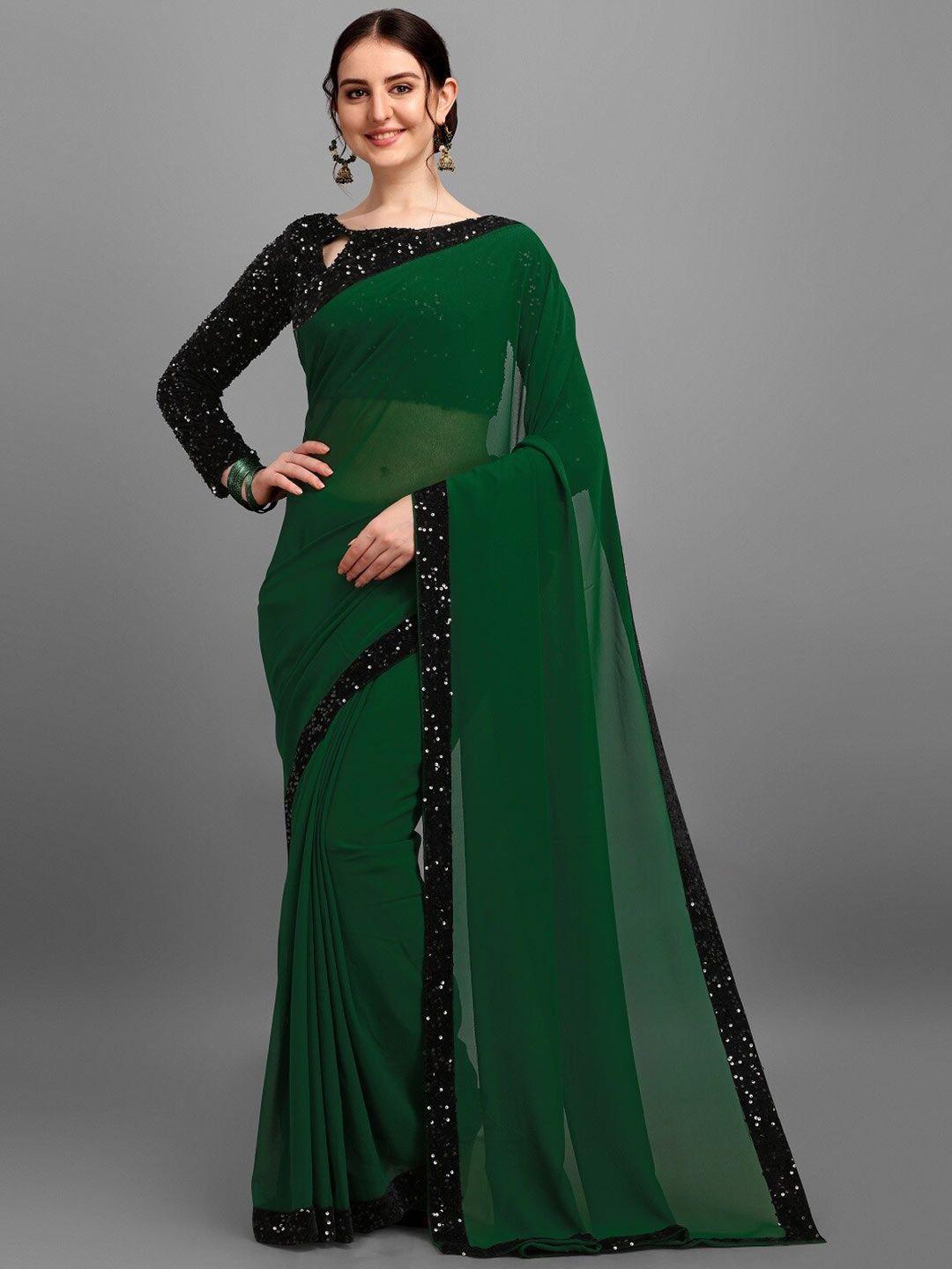 pmd fashion green & black sequinned saree