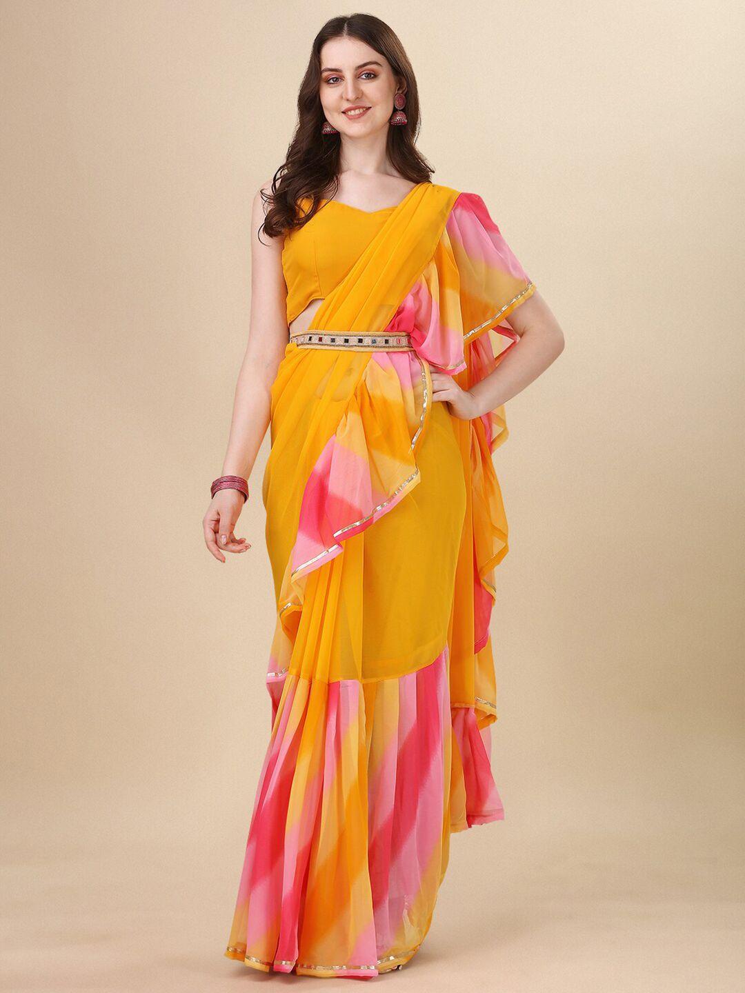 pmd fashion leheriya printed gotta patti embellished ruffles border saree