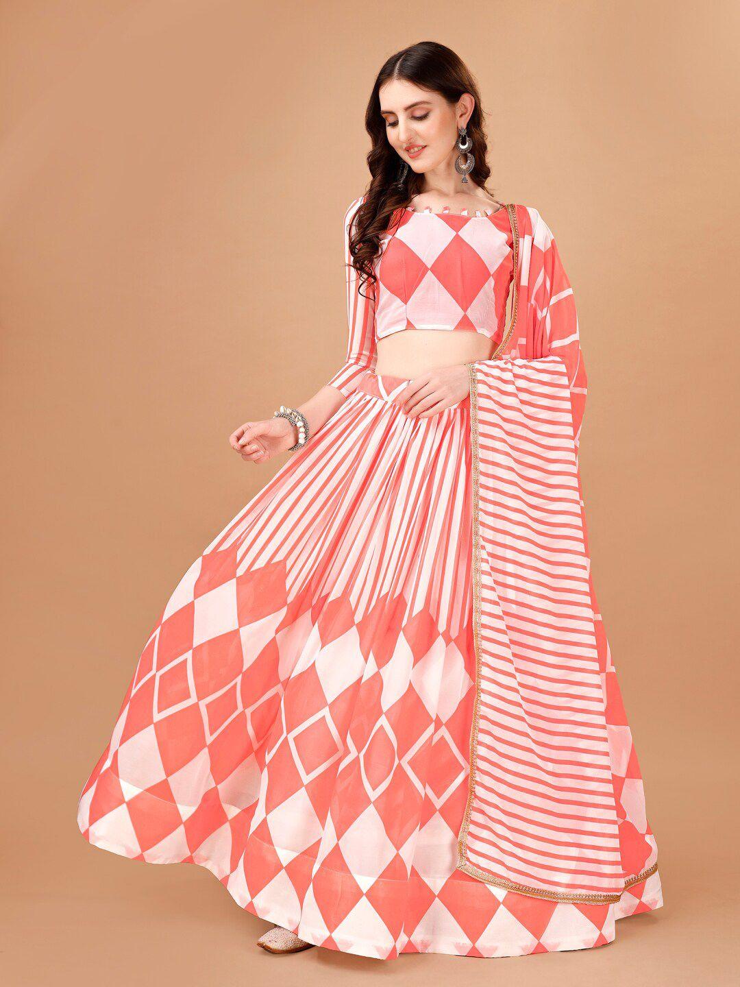 pmd fashion printed tie and dye semi-stitched lehenga & unstitched blouse with dupatta