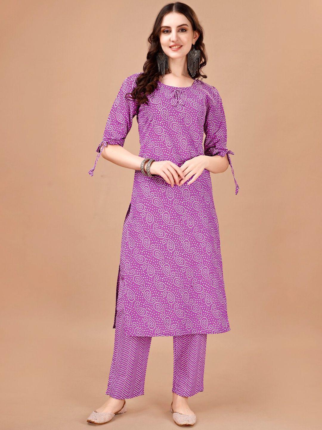 pmd fashion women bandhani printed regular thread work kurta with trousers