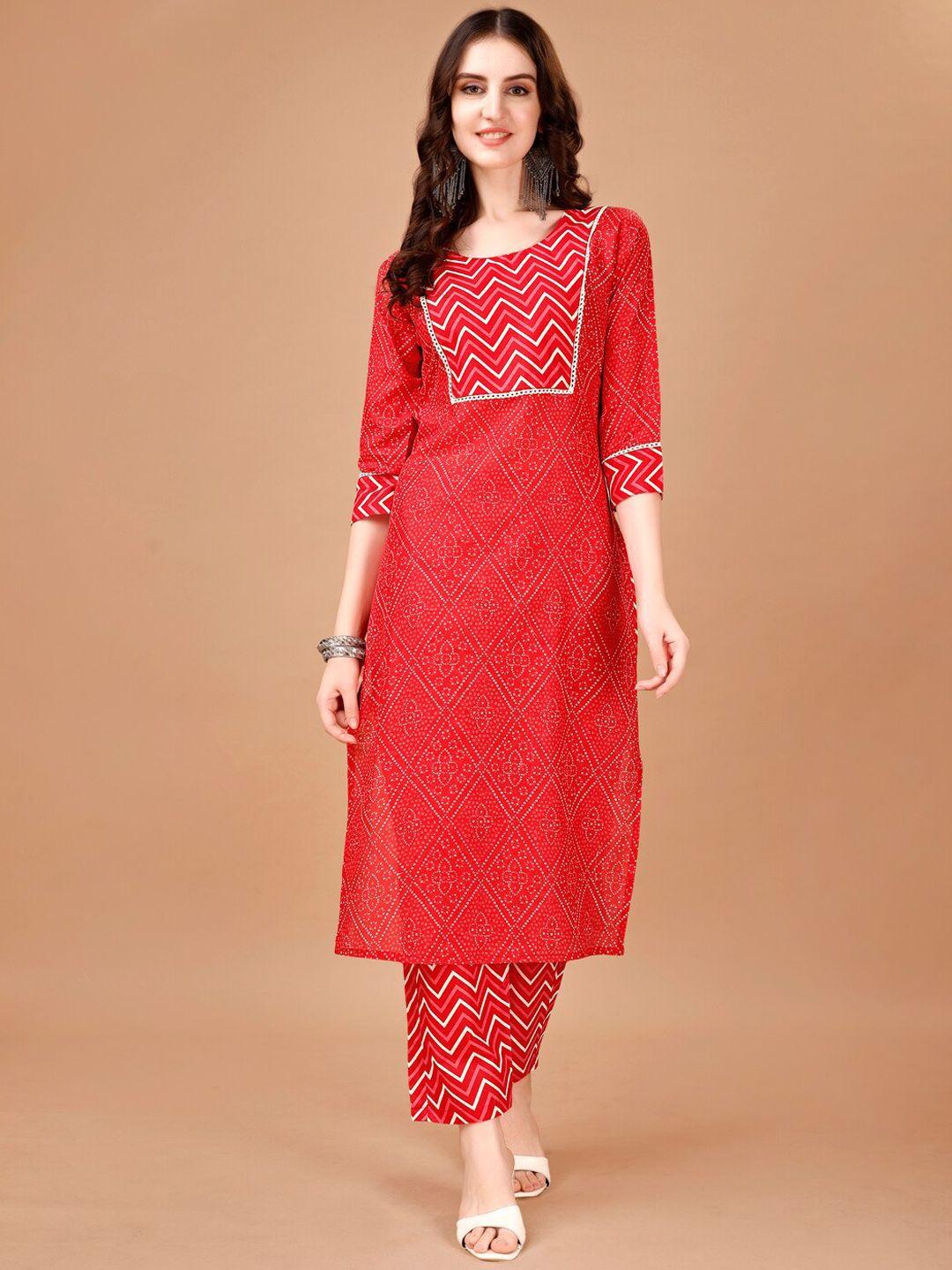 pmd fashion women bandhani printed regular thread work kurta with trousers