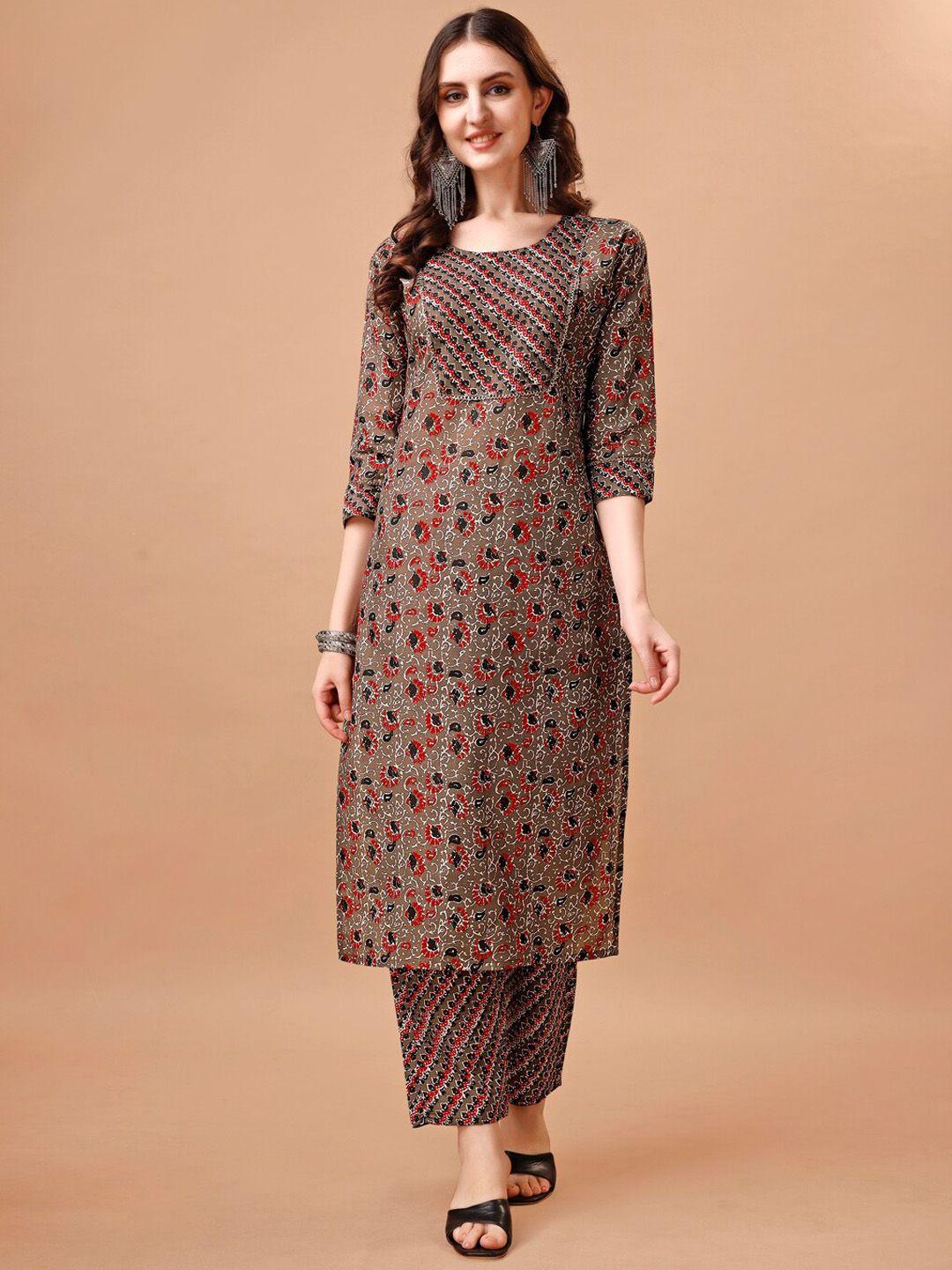 pmd fashion women ethnic motifs printed regular thread work kurta with trousers
