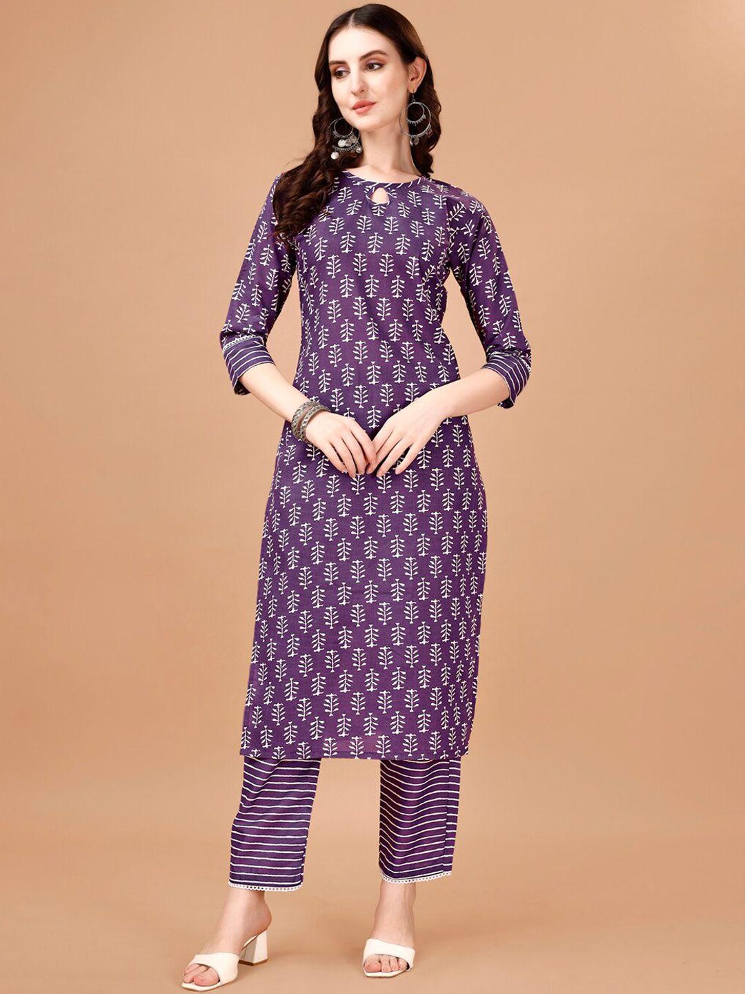 pmd fashion women floral printed regular thread work kurta with trousers