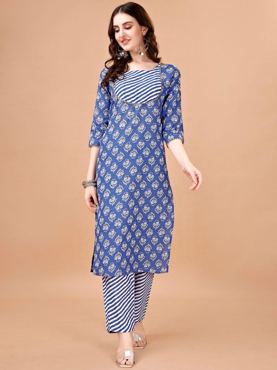 pmd fashion women paisley printed regular thread work kurta with trousers
