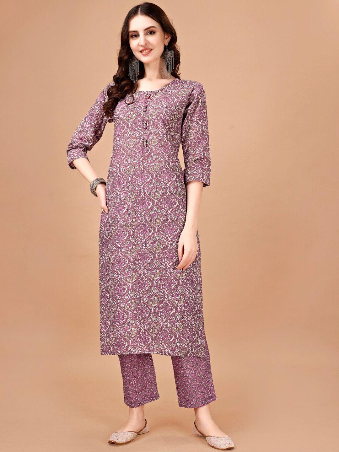 pmd fashion women printed regular thread work kurta with trousers