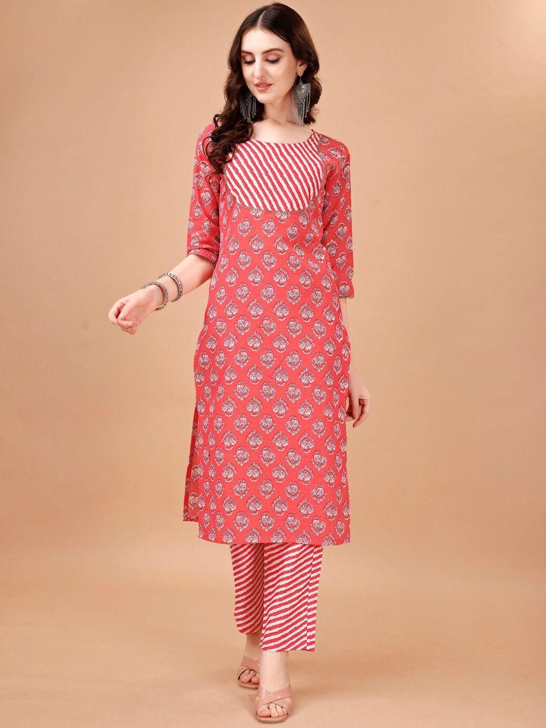 pmd fashion women printed regular thread work kurta with trousers