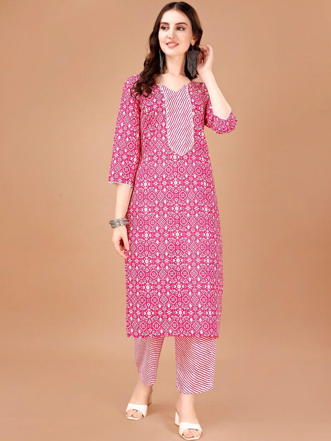 pmd fashion women printed regular thread work kurta with trousers