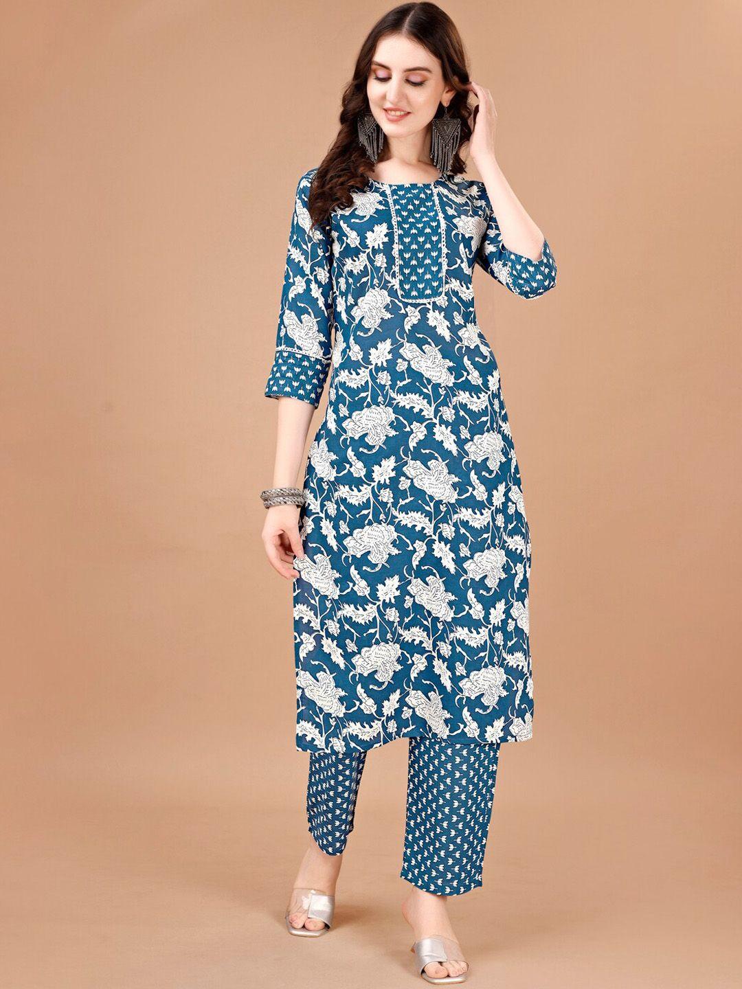 pmd fashion women printed regular thread work kurta with trousers