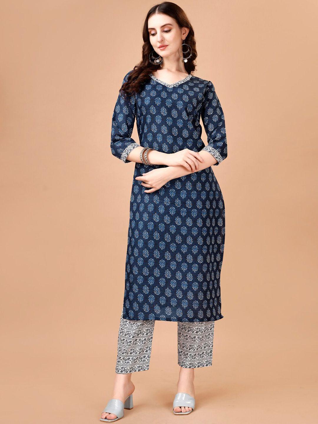 pmd fashion women printed regular thread work kurta with trousers