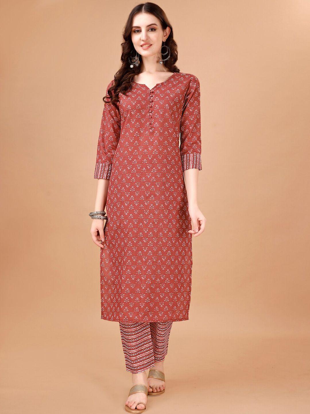 pmd fashion women printed regular thread work kurta with trousers