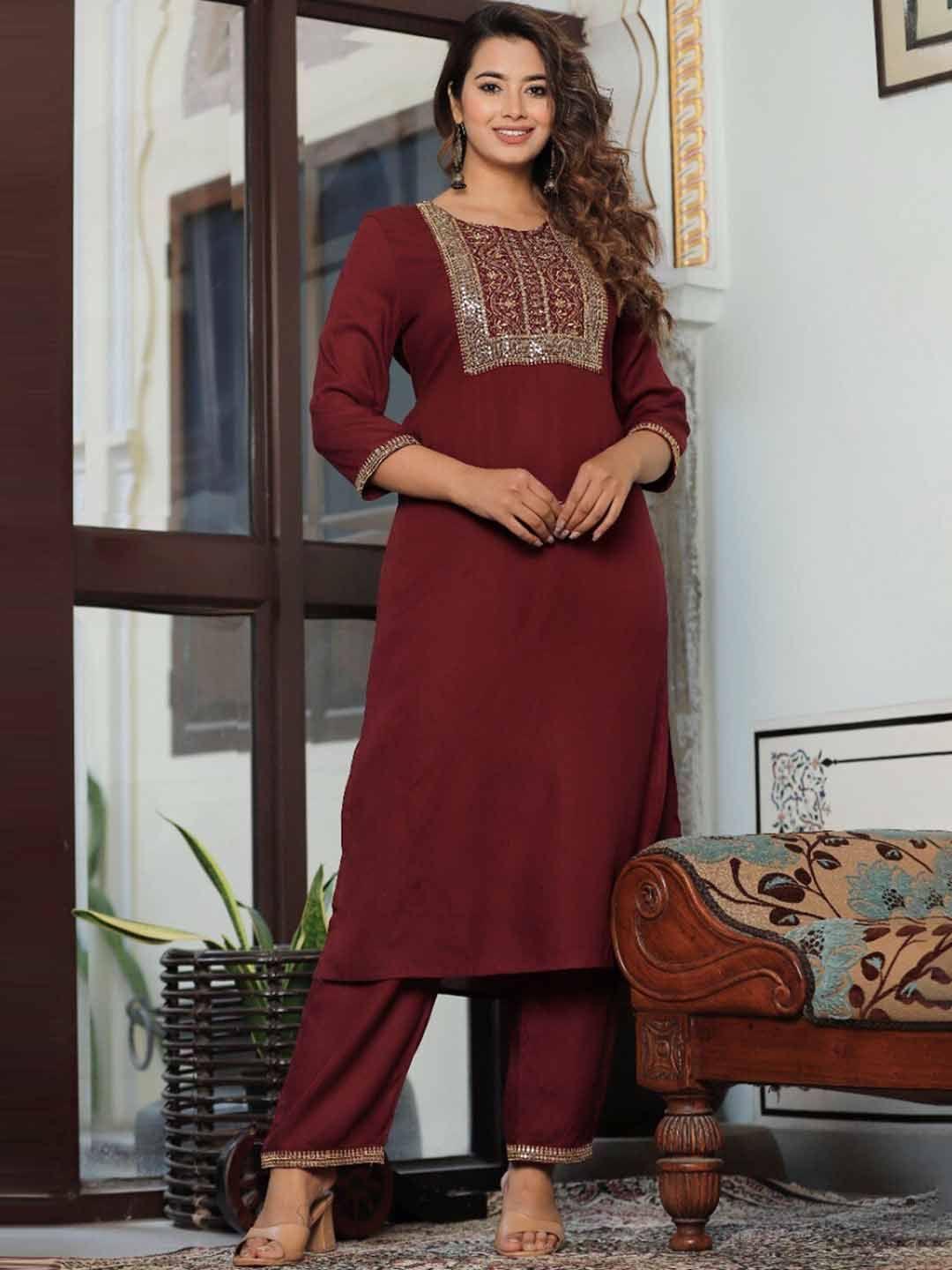 pneha ethnic motifs embroidered sequinned kurta with trousers