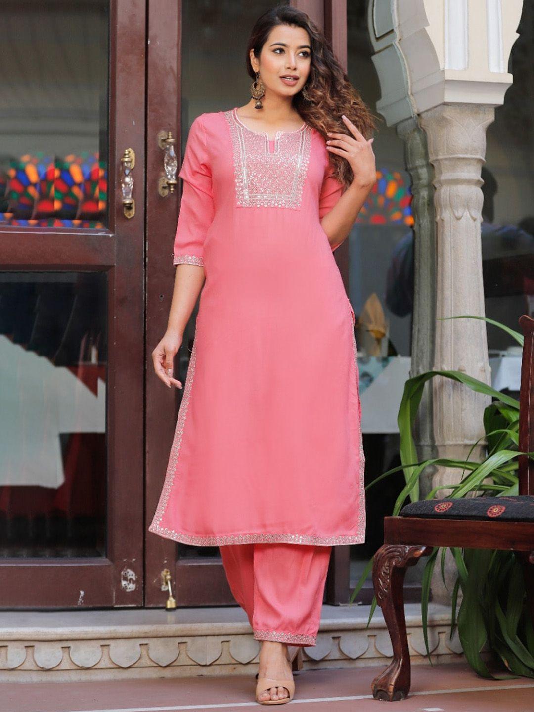 pneha ethnic motifs embroidered sequinned kurta with trousers