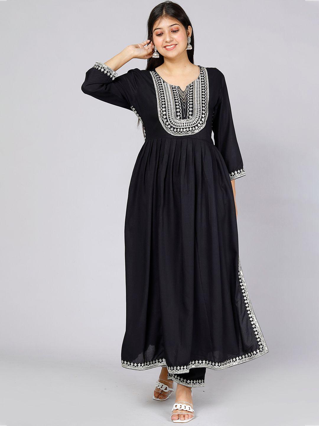 pneha ethnic motifs embroidered sequinned pleated a-line kurta with trousers