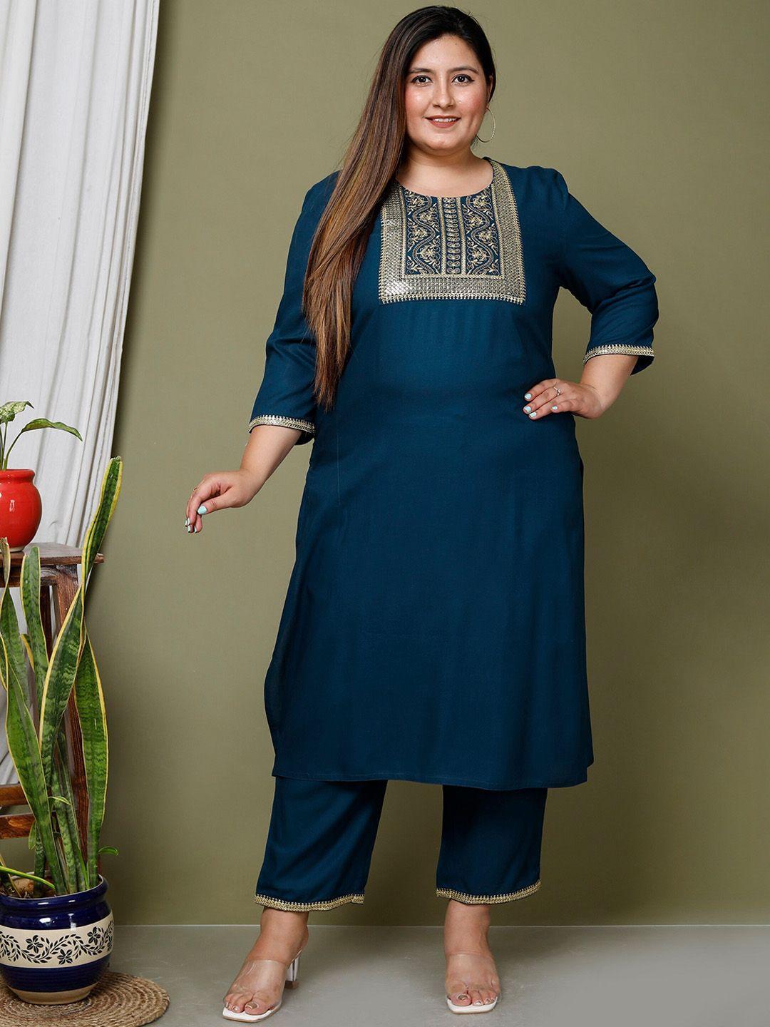 pneha plus size embroidered sequinned kurta with trousers