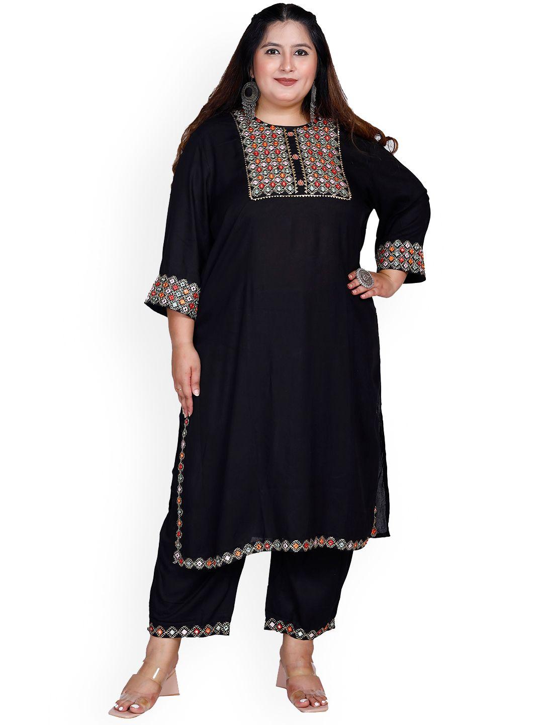 pneha plus size ethnic motifs yoke design regular mirror work kurta set