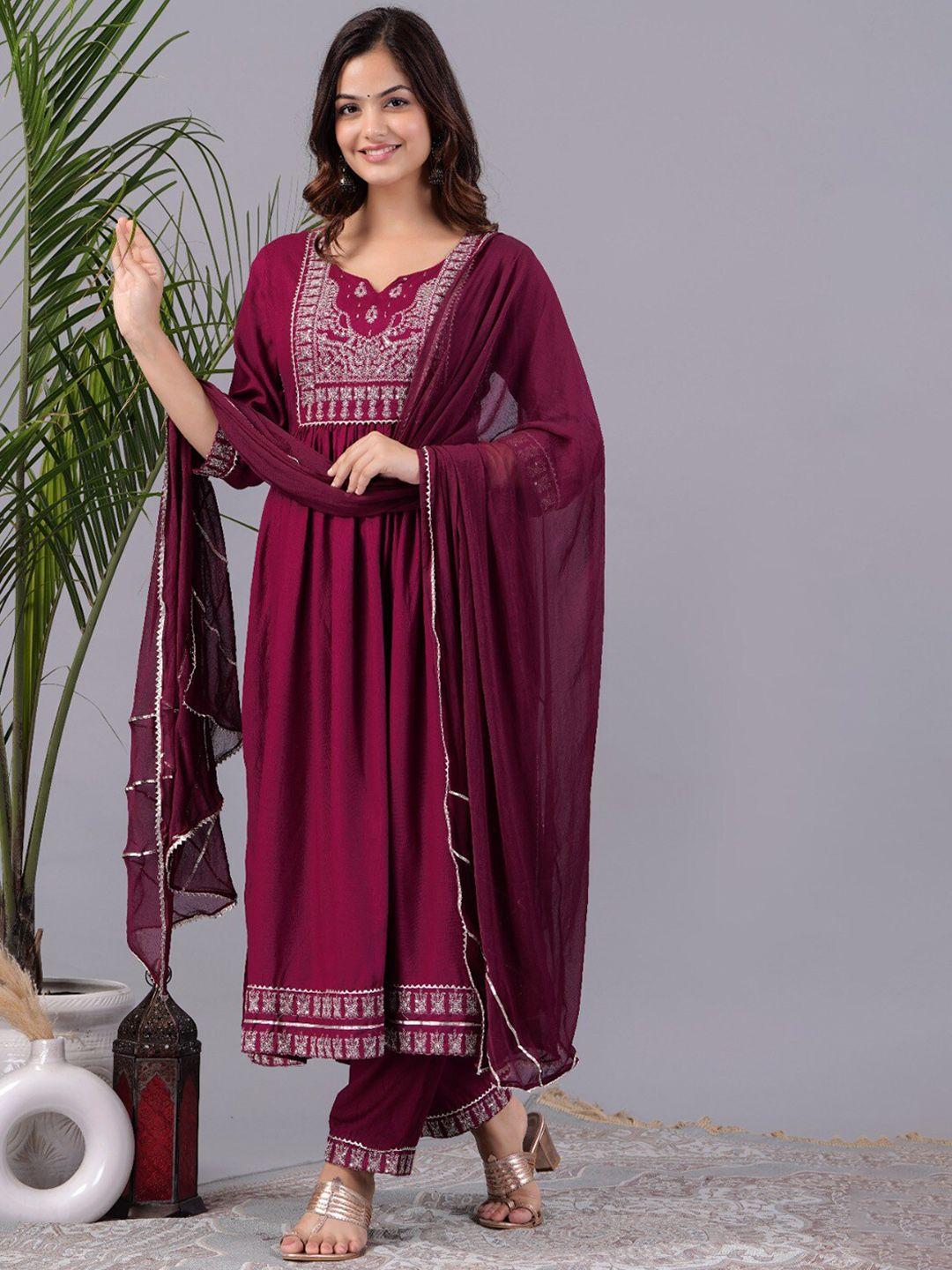 pneha women ethnic motifs embroidered empire sequinned kurta with trousers & with dupatta