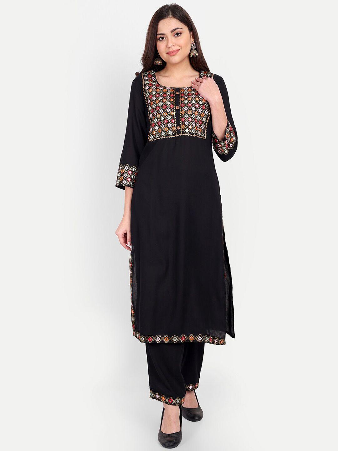 pneha women ethnic motifs embroidered mirror work kurta with trousers