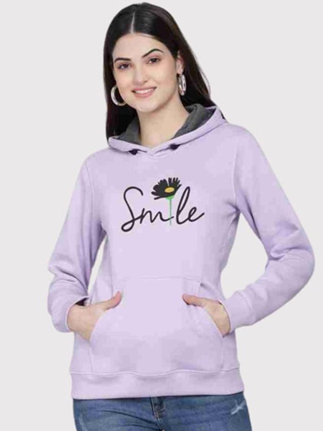 pockman women lavender printed hooded sweatshirt