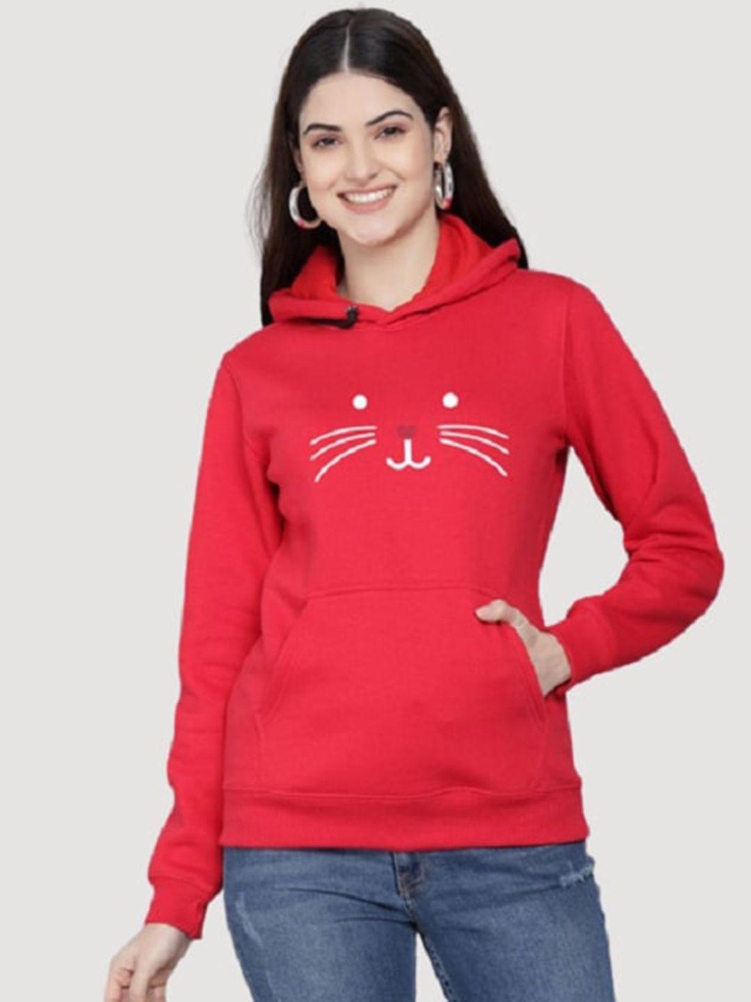 pockman women red printed hooded sweatshirt