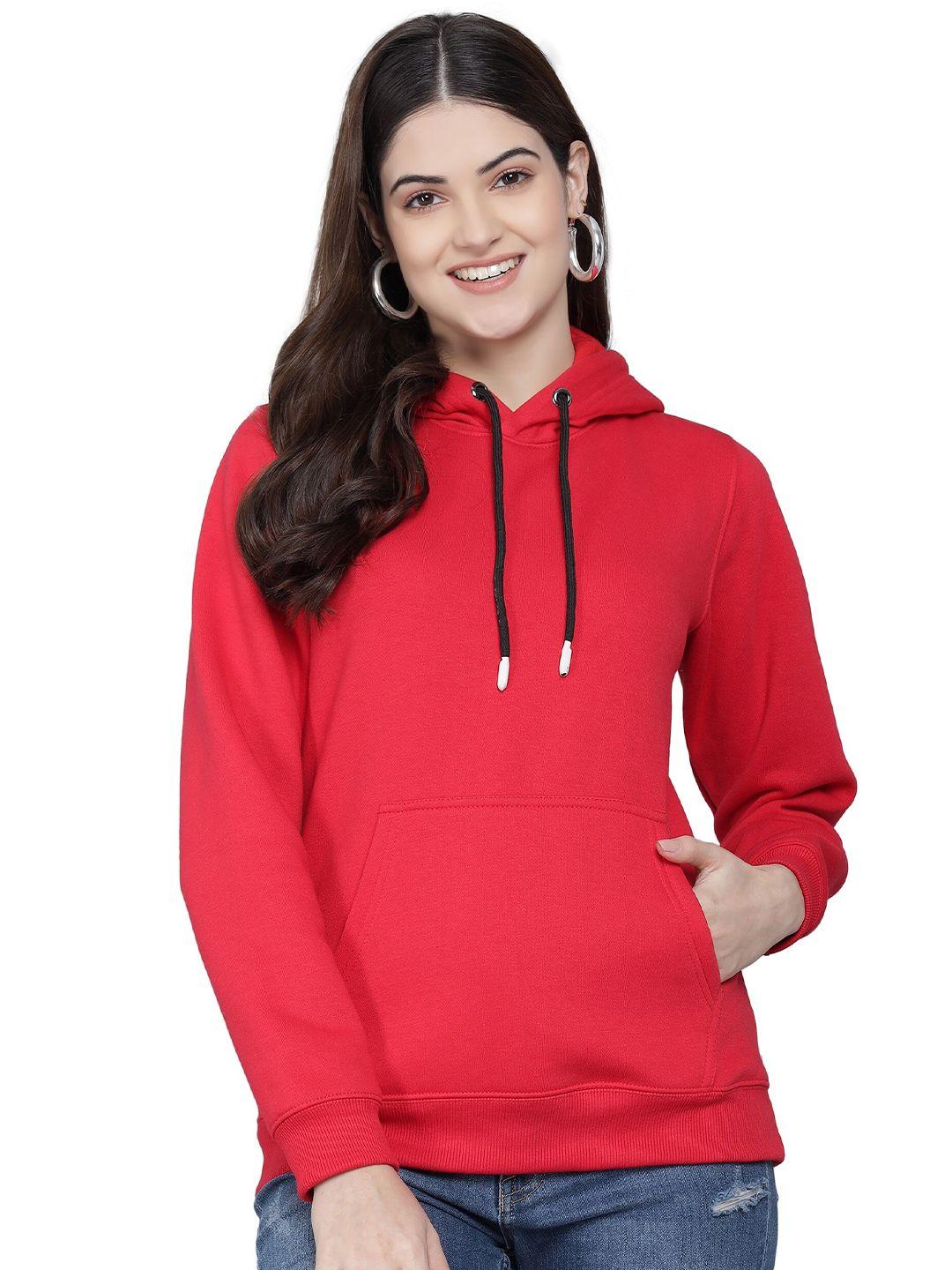 pockman women red solid hooded sweatshirt