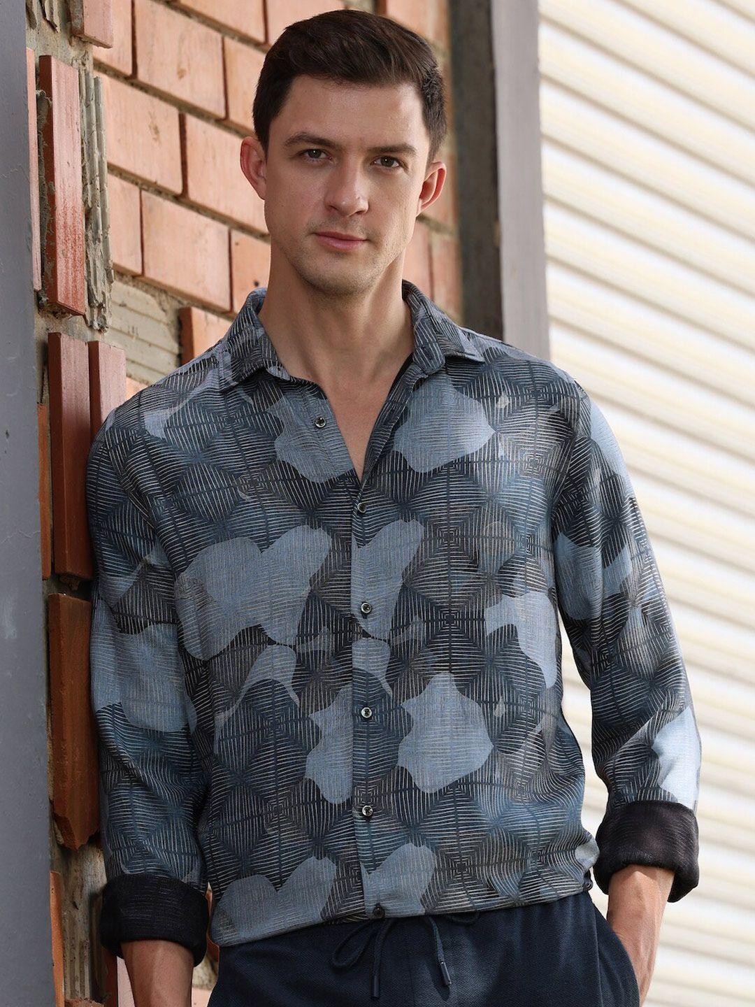 poe classic slim fit abstract printed casual shirt