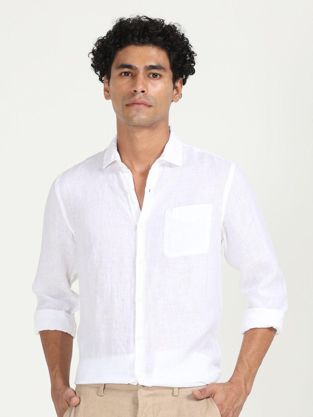 poe men white smart slim fit opaque casual shirt