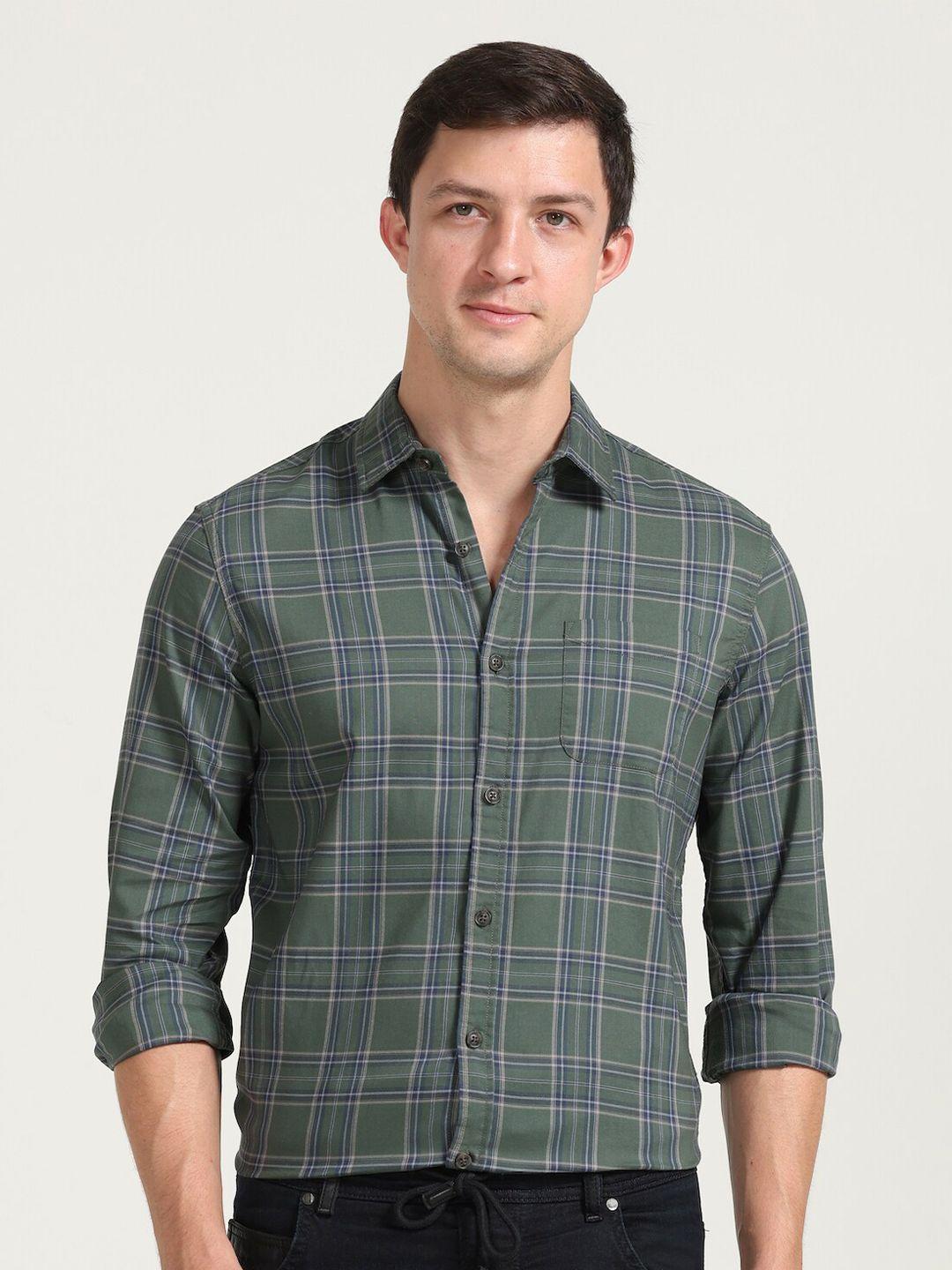 poe smart slim fit checked casual shirt