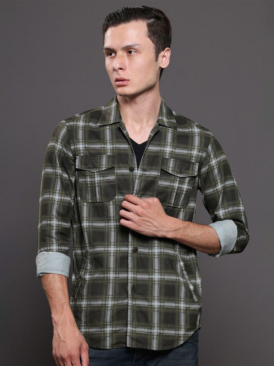 poe smart slim fit checked pure cotton casual shackets shirt