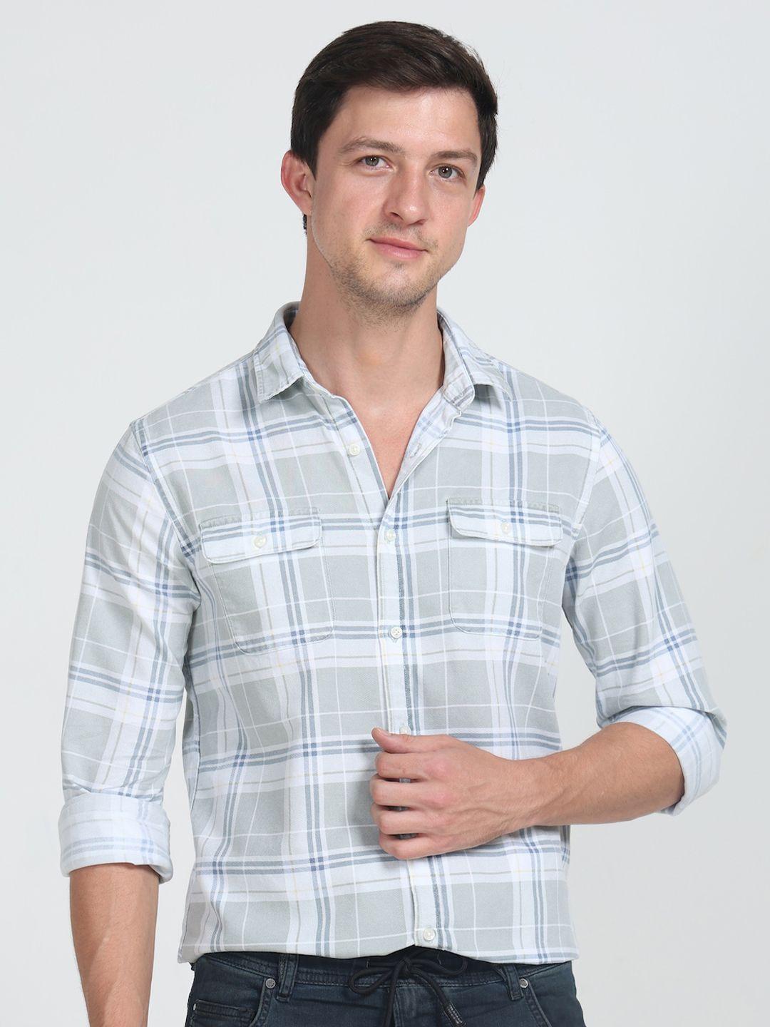 poe smart slim fit checked pure cotton casual shirt