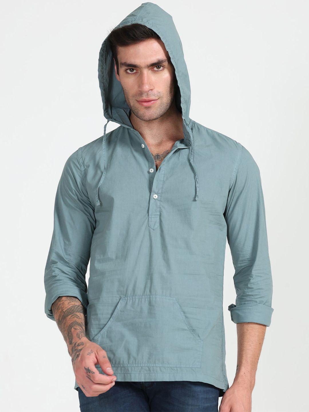 poe smart slim fit opaque hooded pure cotton casual shirt