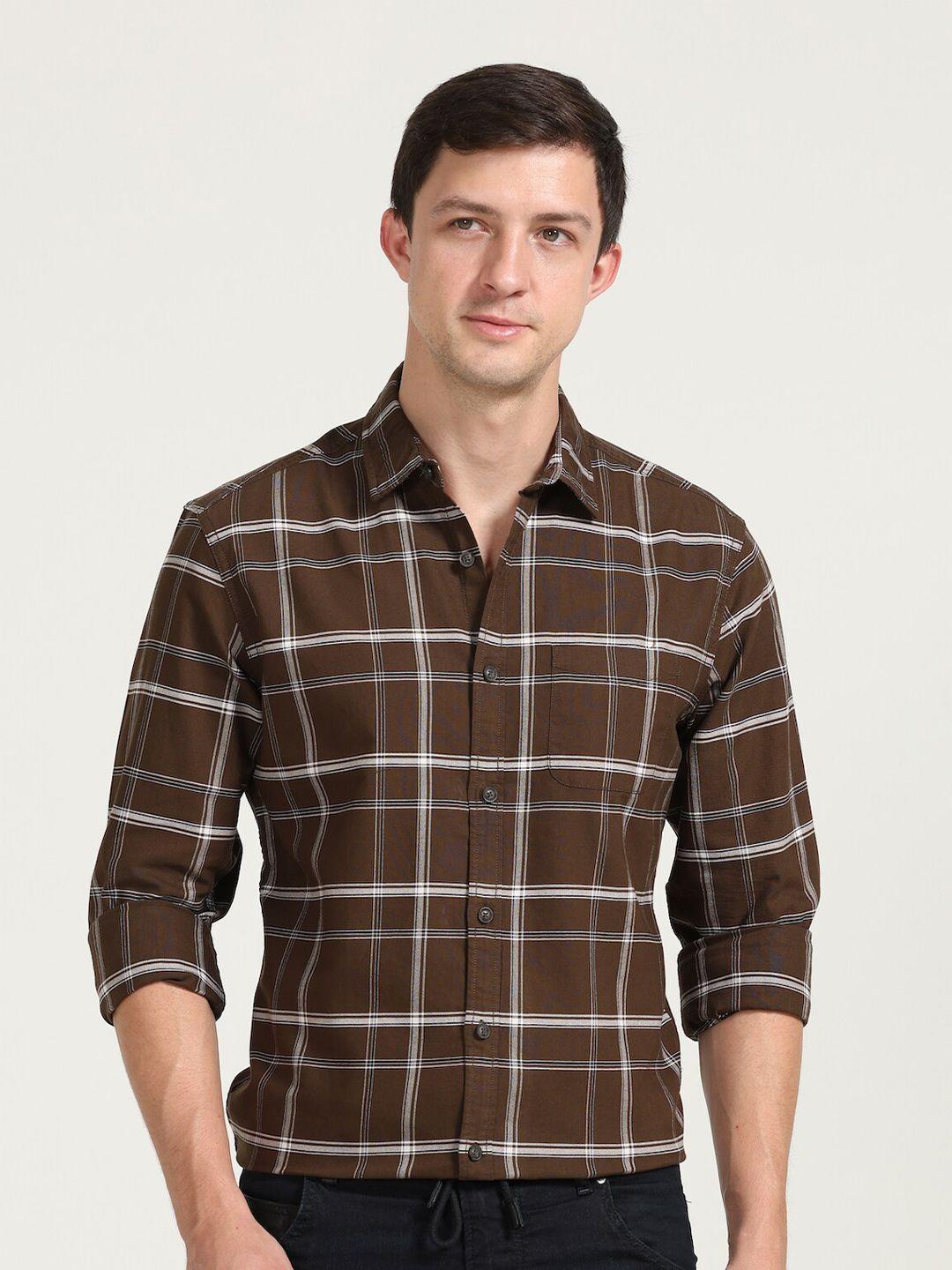 poe smart slim fit tartan checked pure cotton casual shirt