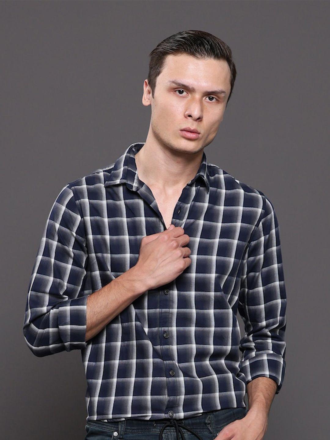 poe smart slim fit tartan checks cotton casual shirt