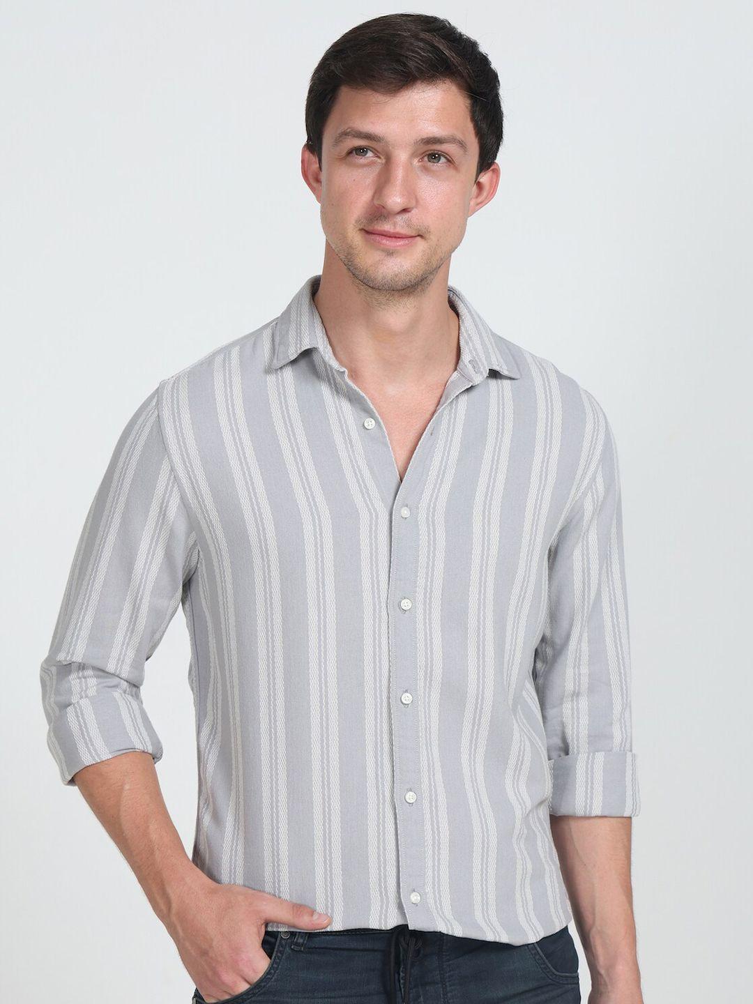 poe smart vertical striped slim fit cotton shirt