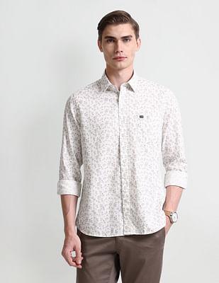 point collar floral print shirt