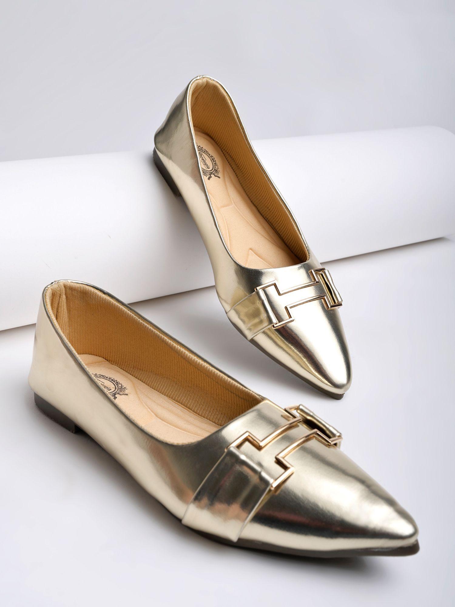 pointed toe buckle detailed golden bellies for women & girls