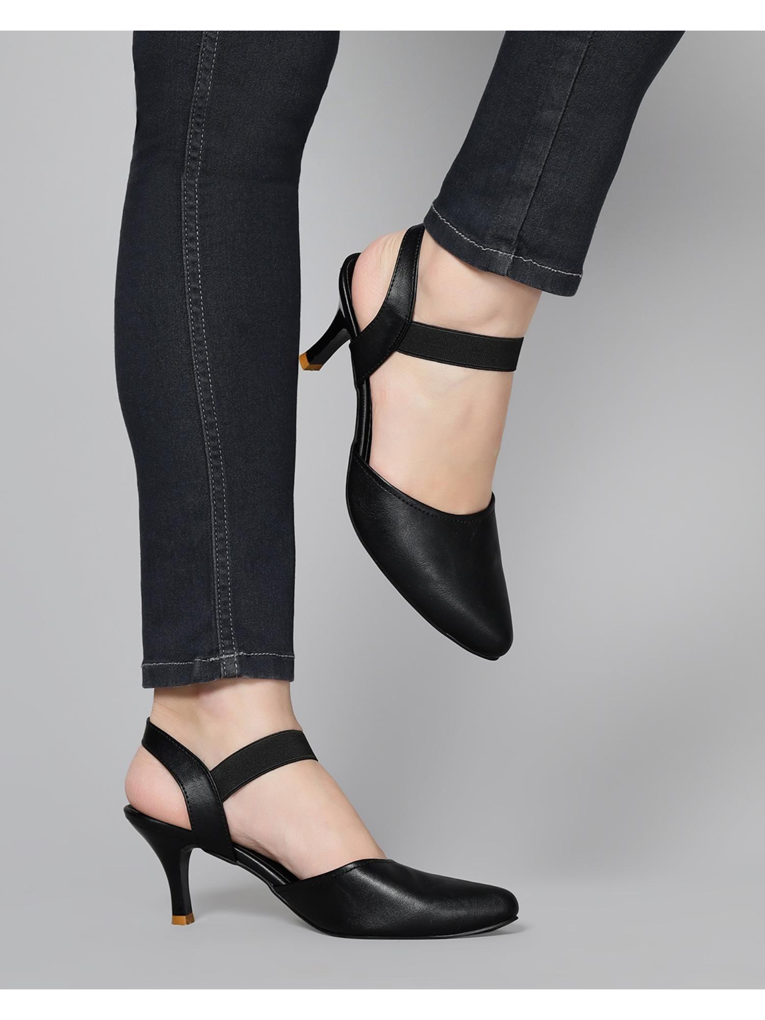 pointed toe heeled sling back sandals-black