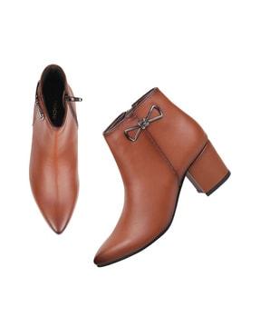 pointed-toe mid-calf length heeled boots