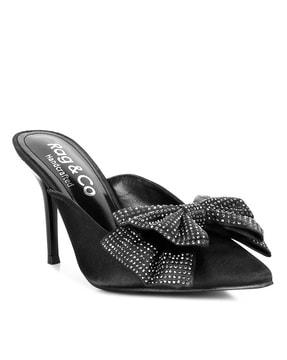 pointed-toe stilettos with embellished bow accent