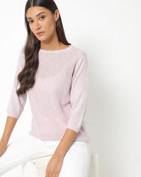 pointelle -knit boat-neck pullover
