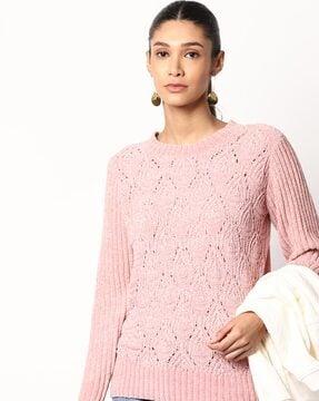 pointelle-knit chenille pullover