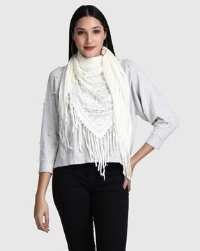 pointelle-knit scarf with fringes