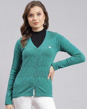 pointelle-knit v-neck cardigan