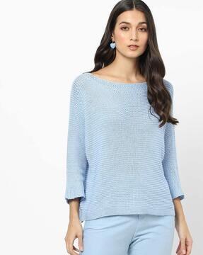 pointelle-knit boat-neck pullover