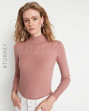 pointelle-knit high-neck top