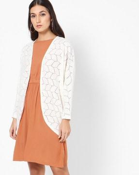 pointelle-knit open-front cardigan