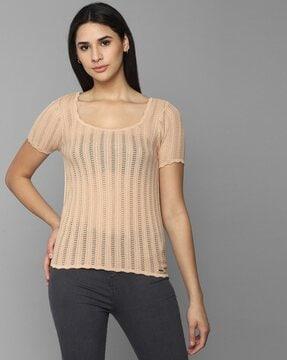 pointelle-knit regular fit top