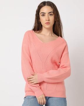 pointelle-knit relaxed fit pullover