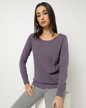 pointelle-knit round-neck pullover