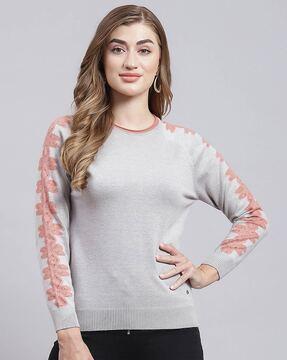 pointelle-knit round-neck pullover