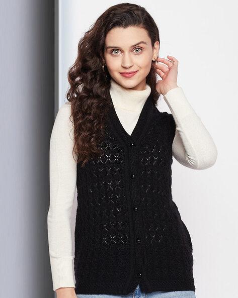 pointelle-knit sleeveless cardigan